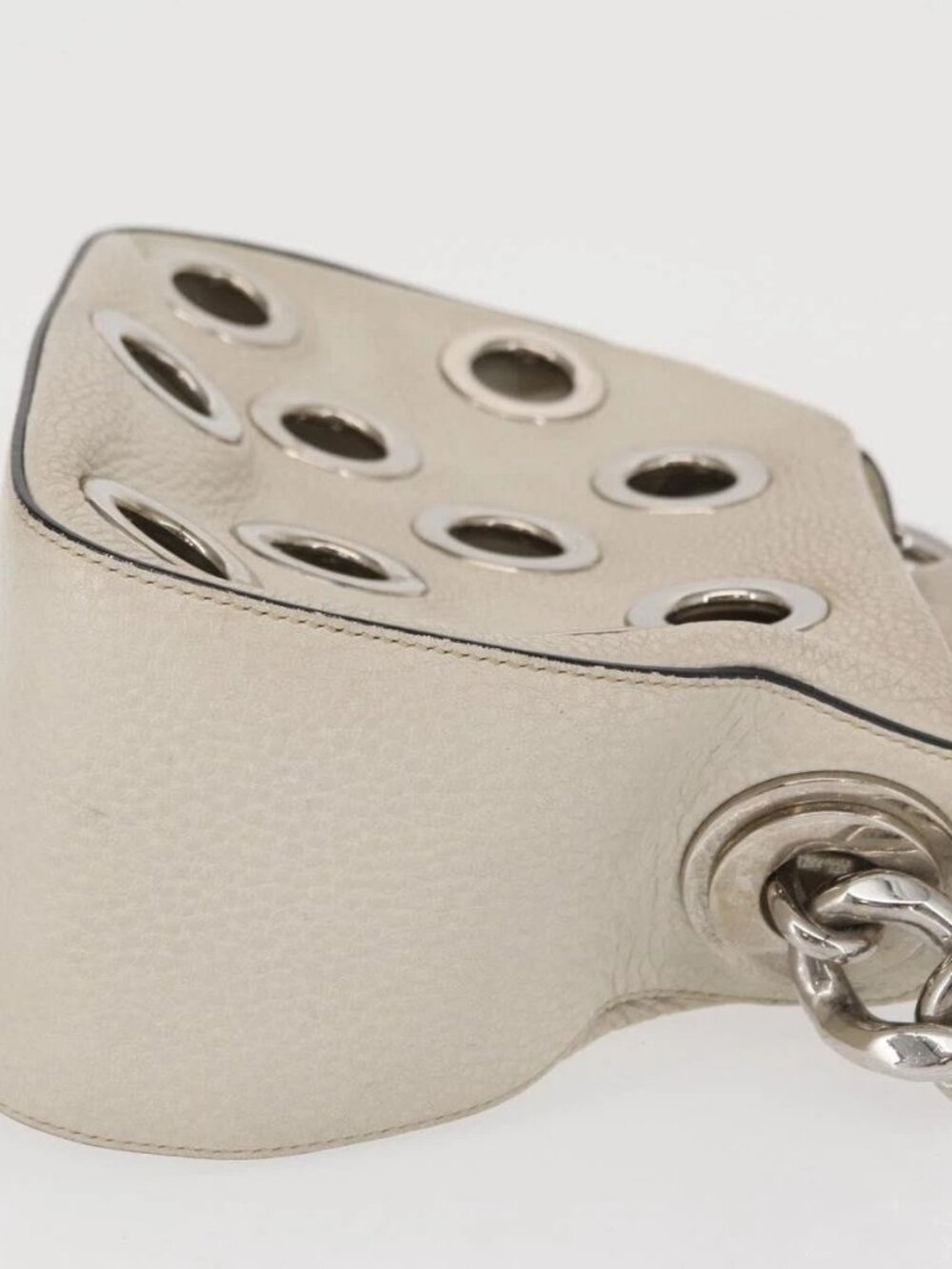 PRADA Grommet Punching Chain Hand Bag Leather Ivory Silver Auth 165205 - Picture 6 of 16
